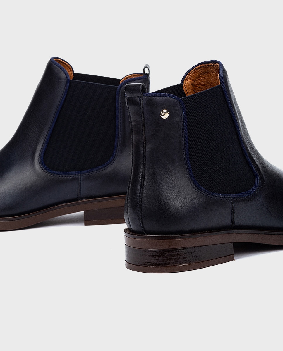 Botines de mujer de piel con elástico - Pikolinos - Azul Azul-4