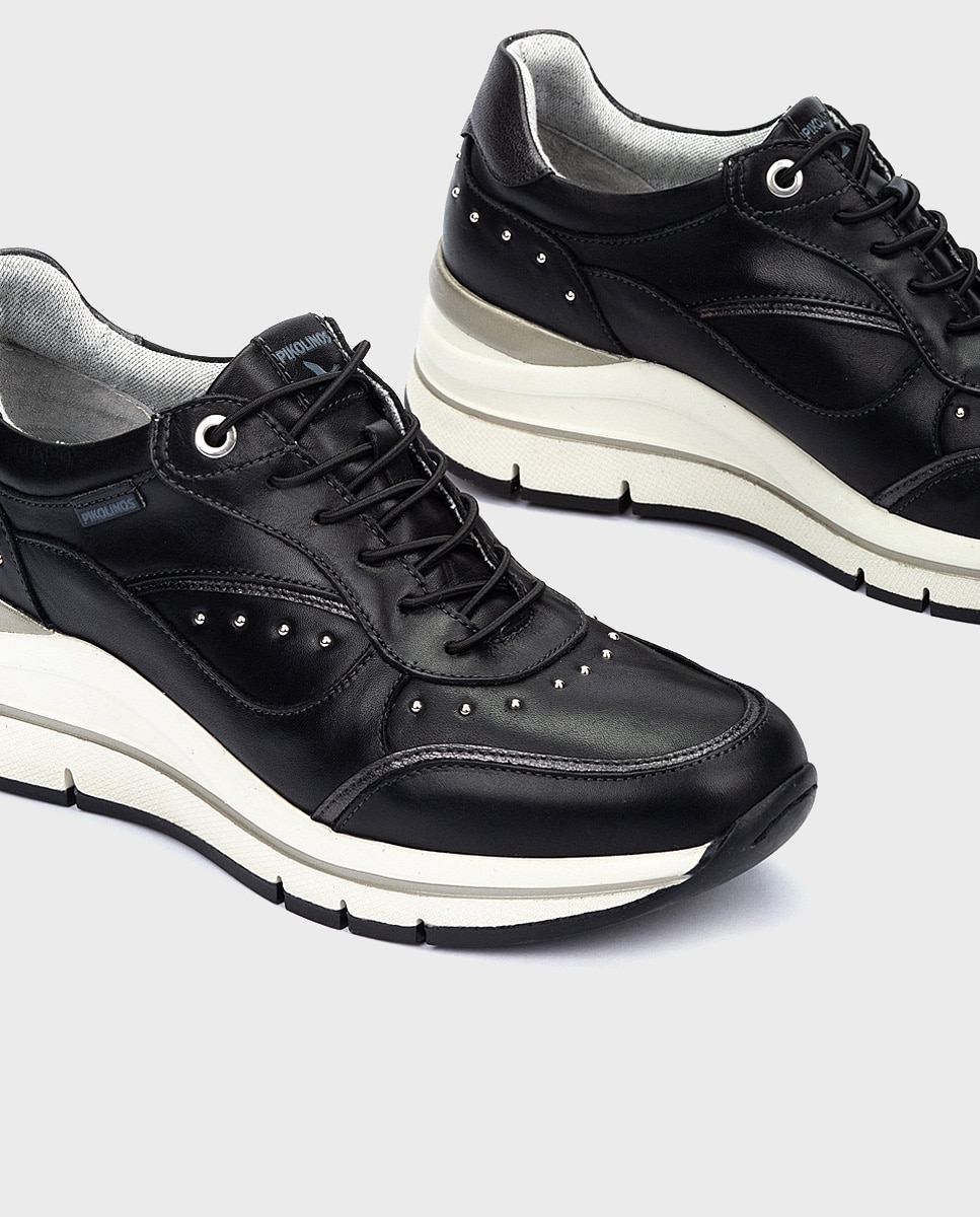 Zapatillas de mujer de piel con plantilla memory foam y suela extraligera - Pikolinos - Negro Negro-5