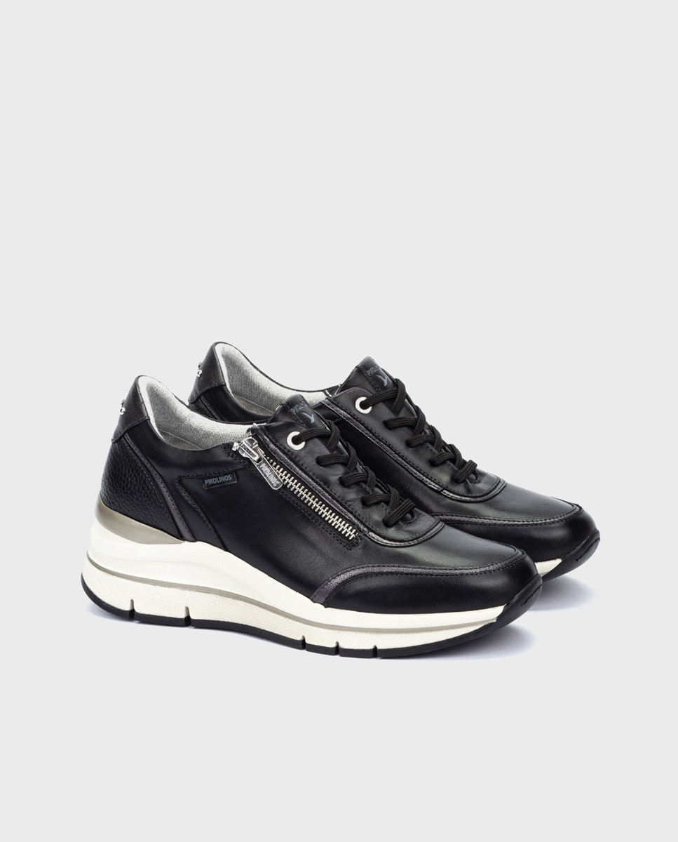Zapatillas de mujer de piel con plantilla memory foam y suela extraligera - Pikolinos - Negro Negro-3