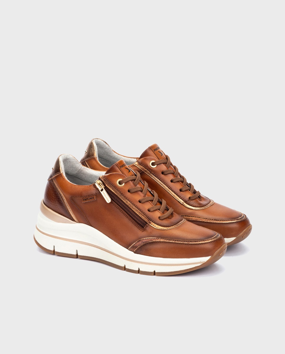Zapatillas de mujer de piel con plantilla memory foam y suela extraligera - Pikolinos - Marrón Marrón-3