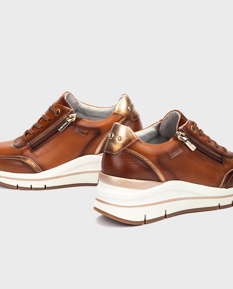 Zapatillas de mujer de piel con plantilla memory foam y suela extraligera - Pikolinos - Marrón Marrón-4