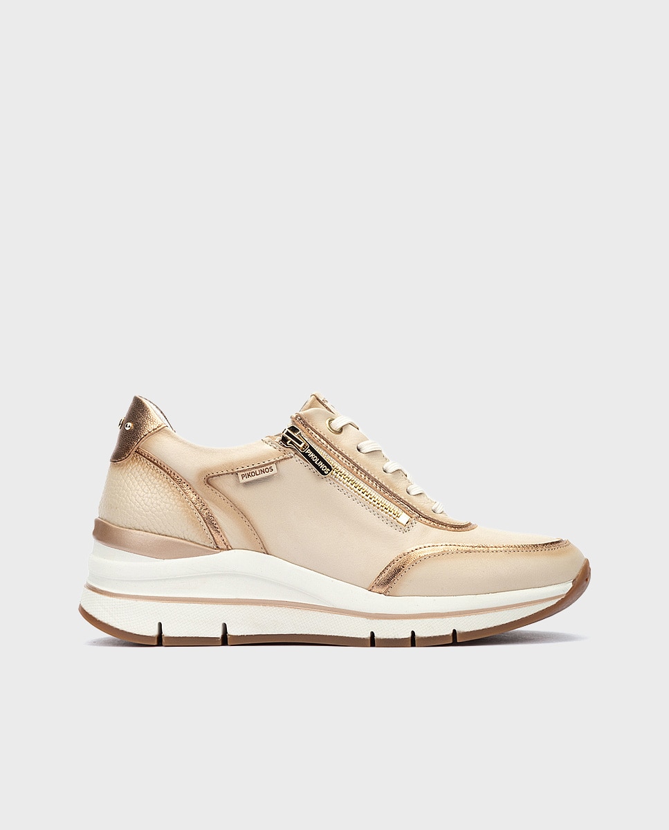 Zapatillas de mujer de piel con plantilla memory foam y suela extraligera - Pikolinos - Crema Crema-1