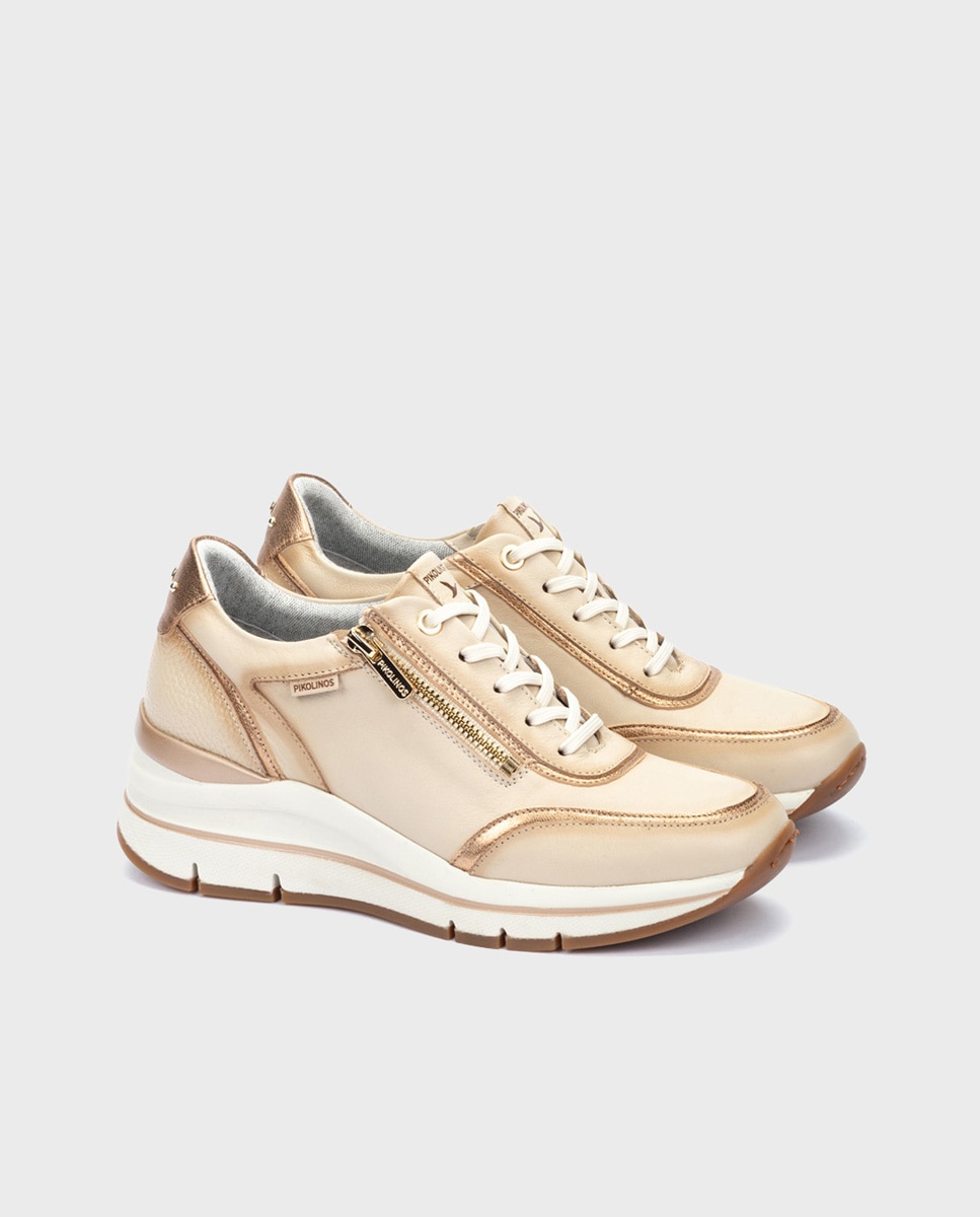 Zapatillas de mujer de piel con plantilla memory foam y suela extraligera - Pikolinos - Crema Crema-4