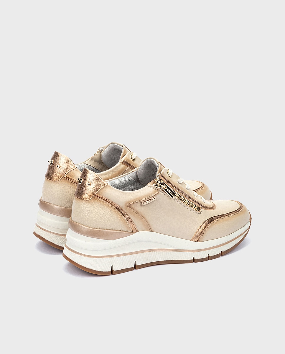 Zapatillas de mujer de piel con plantilla memory foam y suela extraligera - Pikolinos - Crema Crema-3