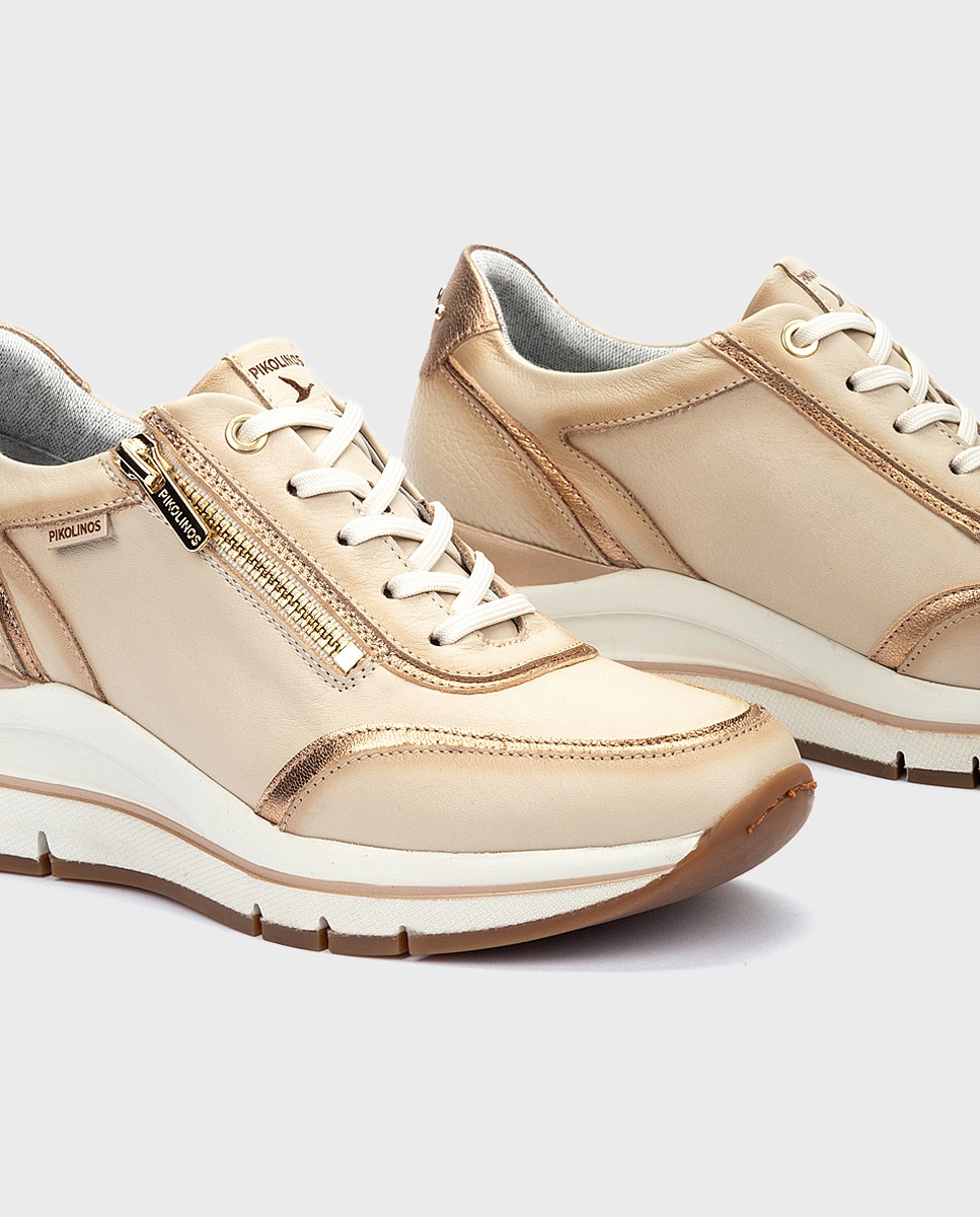 Zapatillas de mujer de piel con plantilla memory foam y suela extraligera - Pikolinos - Crema Crema-2