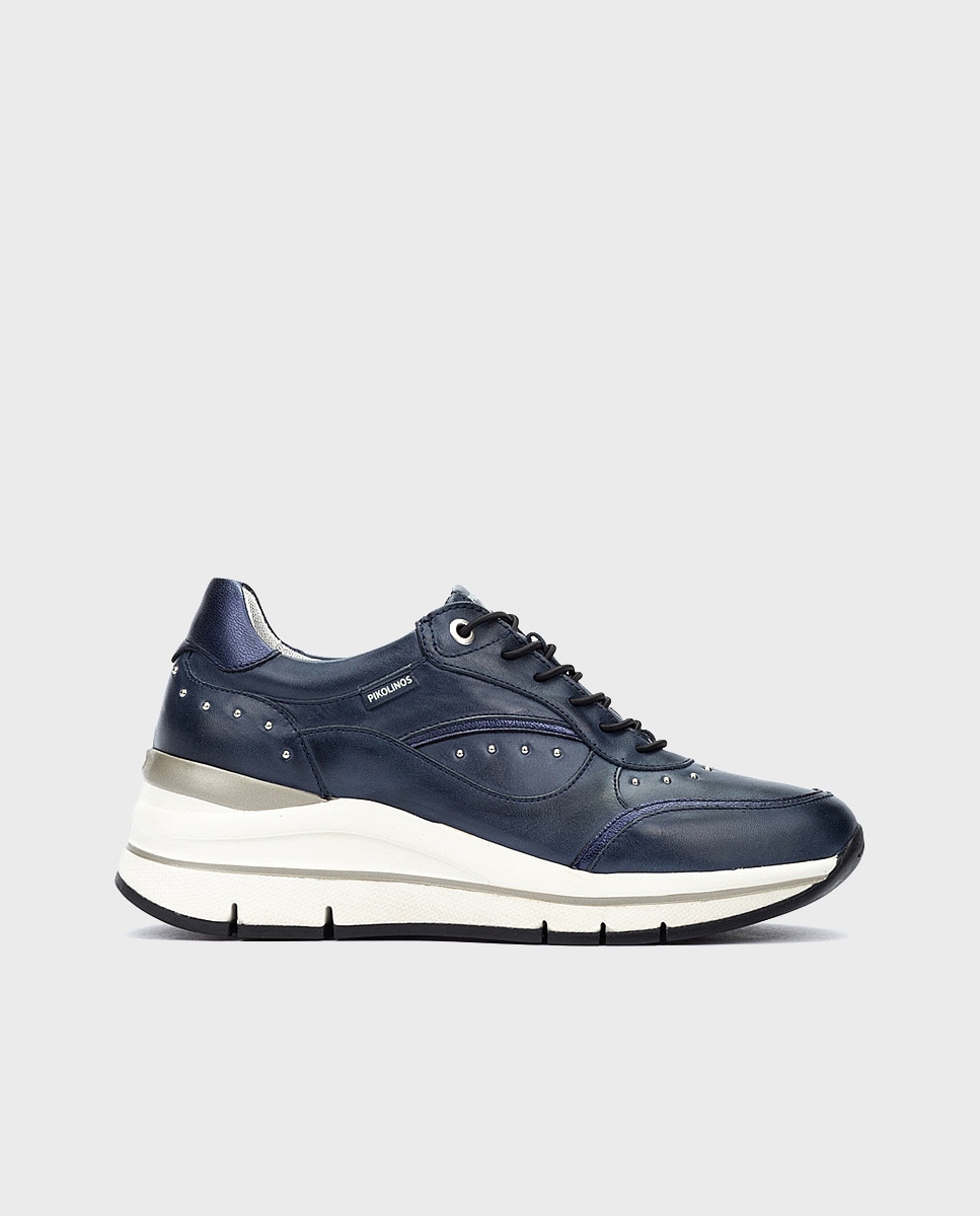 Zapatillas de mujer de piel con plantilla memory foam y suela extraligera - Pikolinos - Azul Azul-1