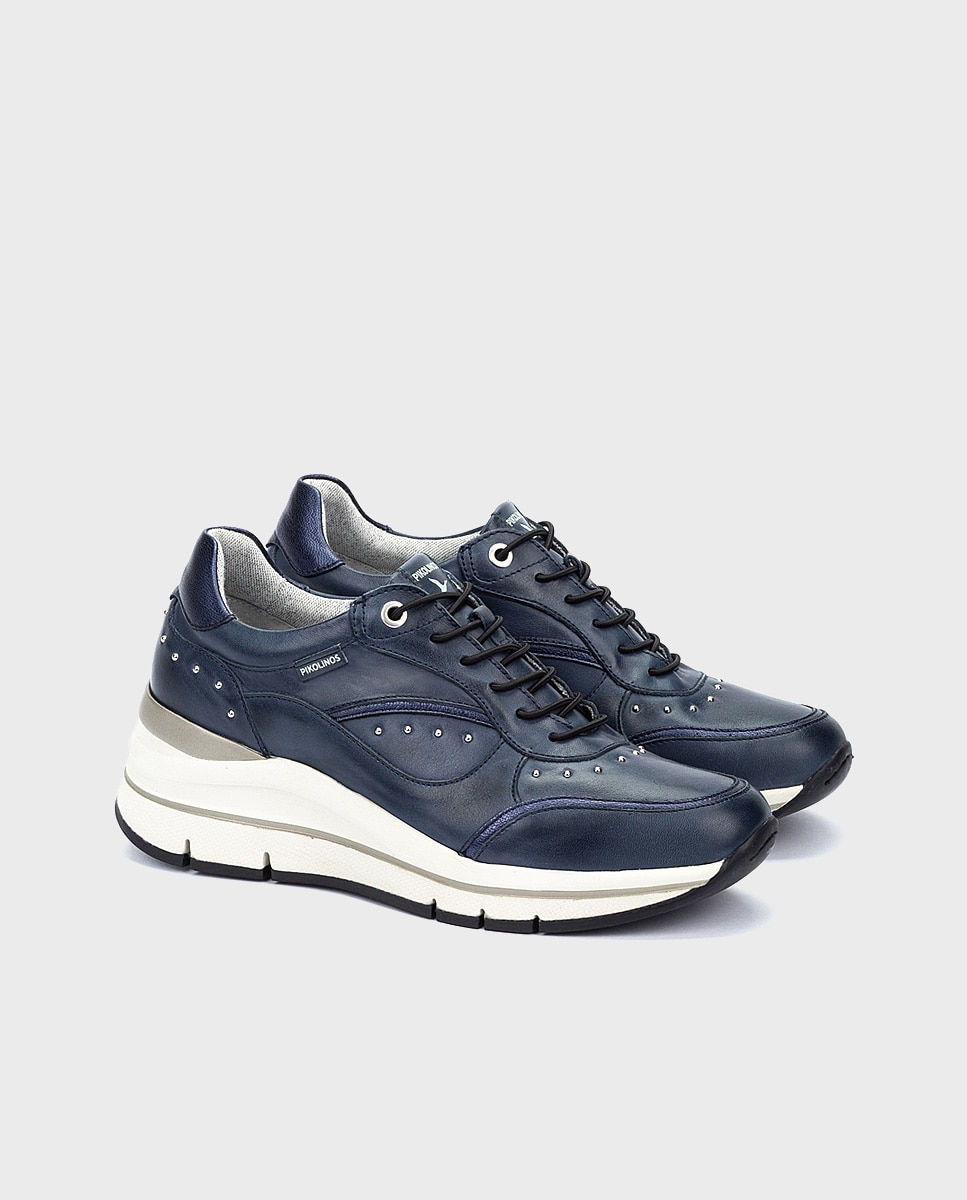 Zapatillas de mujer de piel con plantilla memory foam y suela extraligera - Pikolinos - Azul Azul-3