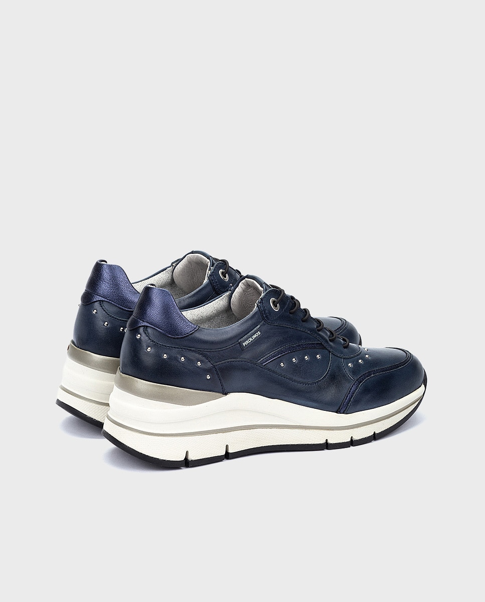 Zapatillas de mujer de piel con plantilla memory foam y suela extraligera - Pikolinos - Azul Azul-2