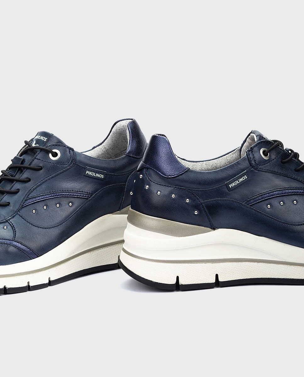 Zapatillas de mujer de piel con plantilla memory foam y suela extraligera - Pikolinos - Azul Azul-4