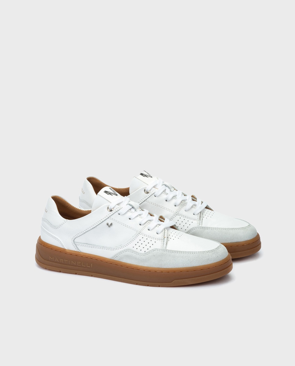 Zapatillas de hombre de piel con cordones en color - Martinelli - Blanco Blanco-3