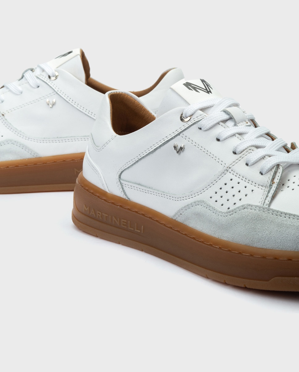 Zapatillas de hombre de piel con cordones en color - Martinelli - Blanco Blanco-4