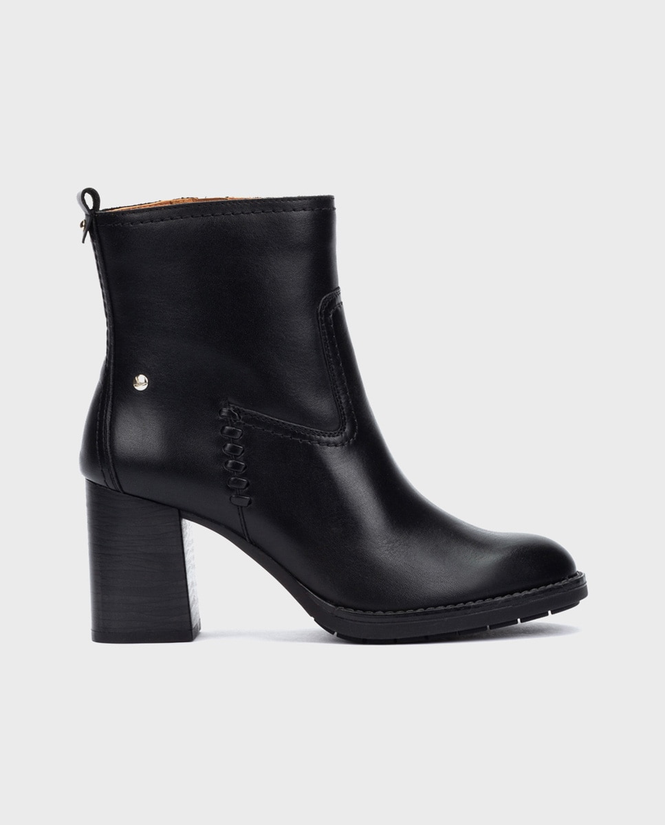 Botines de tacón de mujer de piel con cremallera - Pikolinos - Negro Negro-1