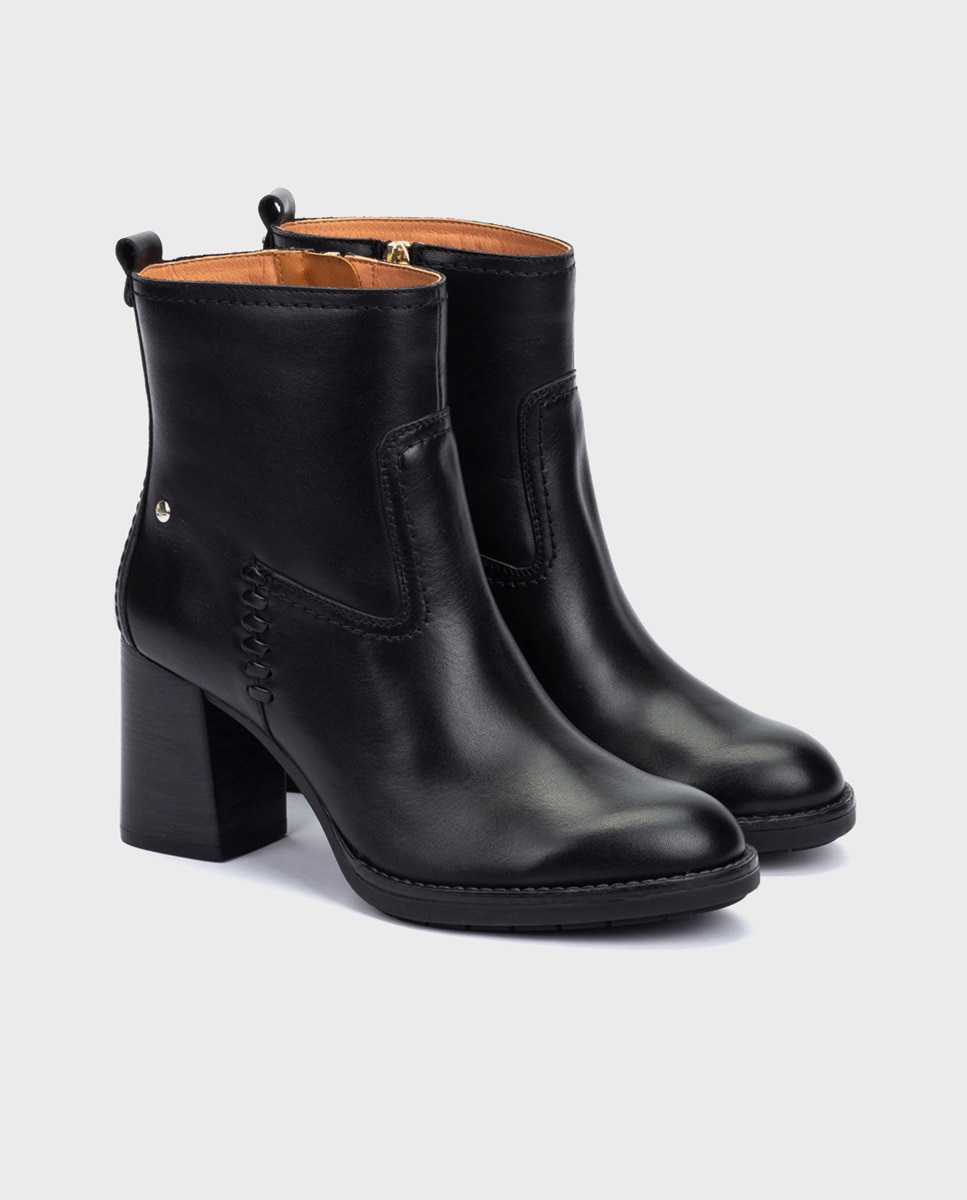 Botines de tacón de mujer de piel con cremallera - Pikolinos - Negro Negro-4