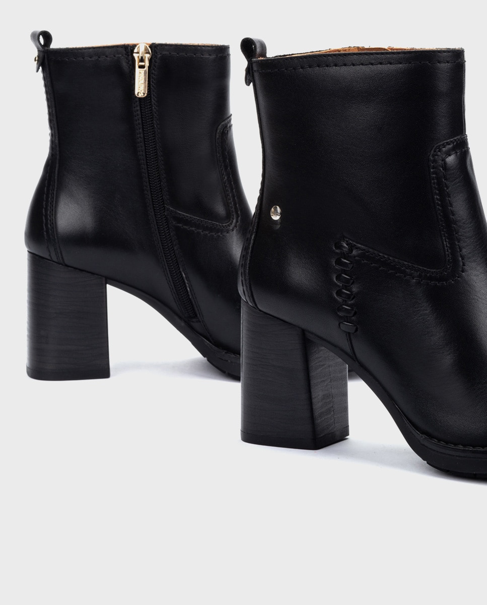 Botines de tacón de mujer de piel con cremallera - Pikolinos - Negro Negro-5
