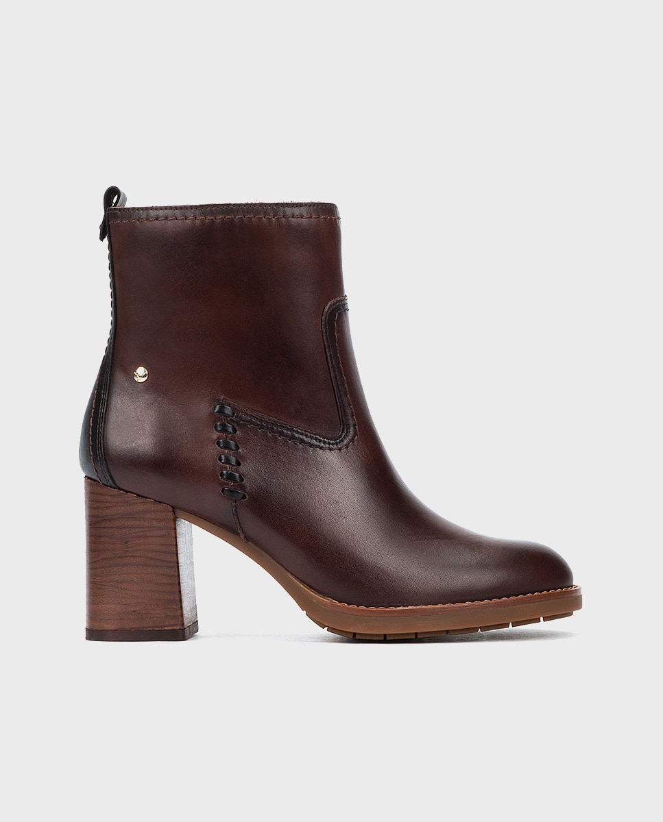 Botines de tacón de mujer de piel con cremallera - Pikolinos - Marrón oscuro Marrón oscuro-1