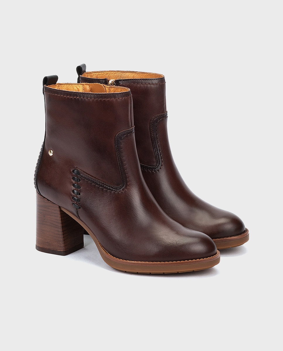 Botines de tacón de mujer de piel con cremallera - Pikolinos - Marrón oscuro Marrón oscuro-4