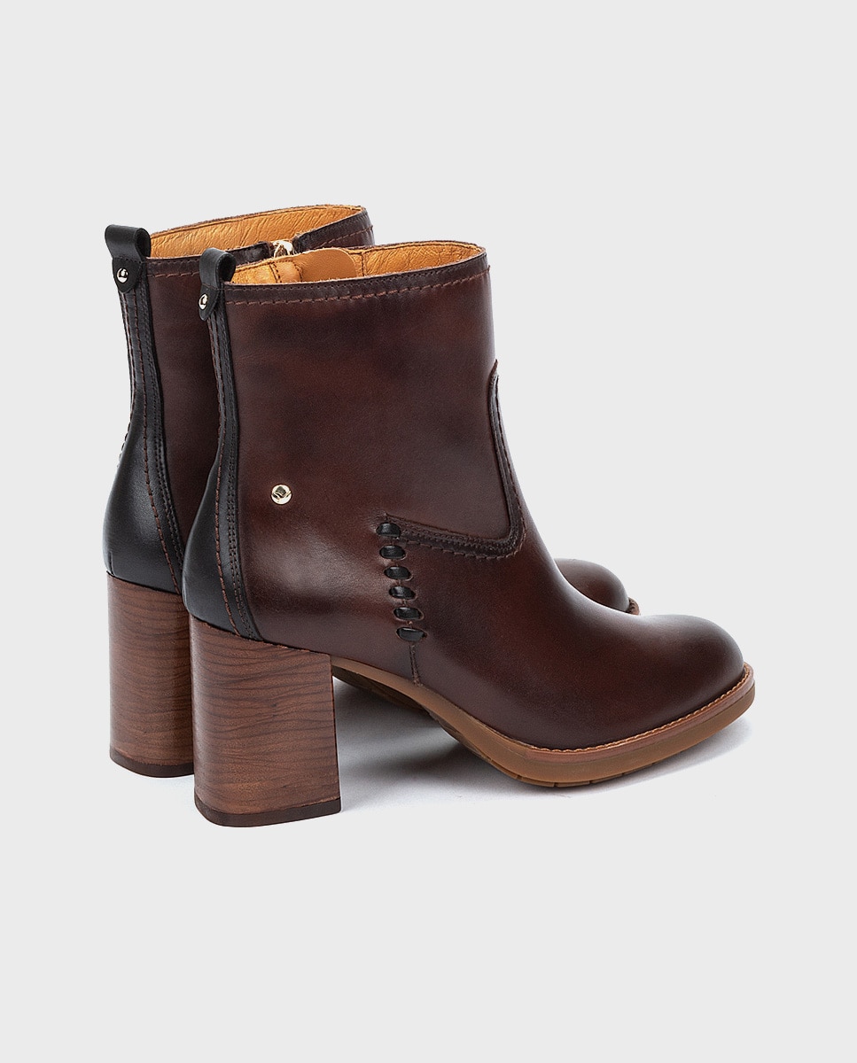 Botines de tacón de mujer de piel con cremallera - Pikolinos - Marrón oscuro Marrón oscuro-3