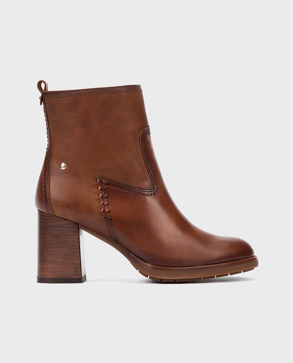 Botines de tacón de mujer de piel con cremallera - Pikolinos - Marrón Marrón-1