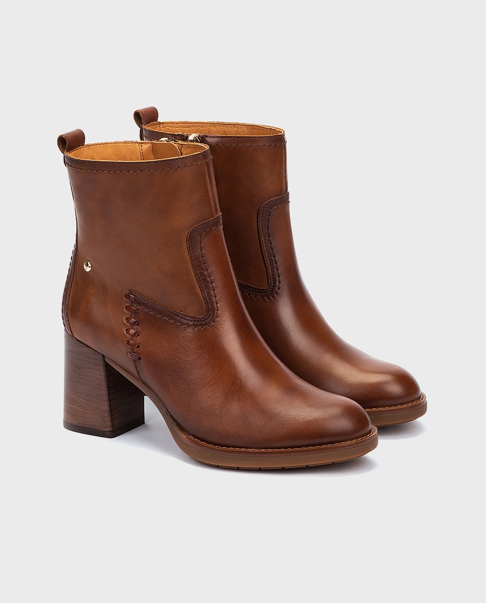 Botines de tacón de mujer de piel con cremallera - Pikolinos - Marrón Marrón-4