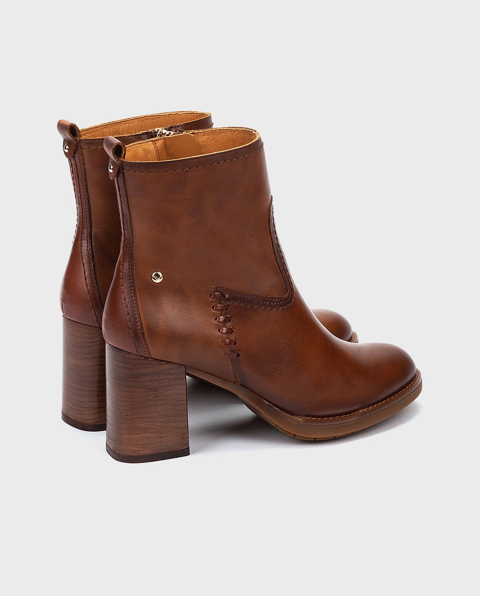 Botines de tacón de mujer de piel con cremallera - Pikolinos - Marrón Marrón-3