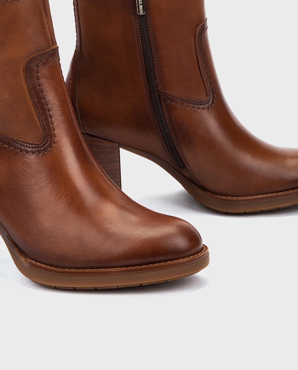 Botines de tacón de mujer de piel con cremallera - Pikolinos - Marrón Marrón-5