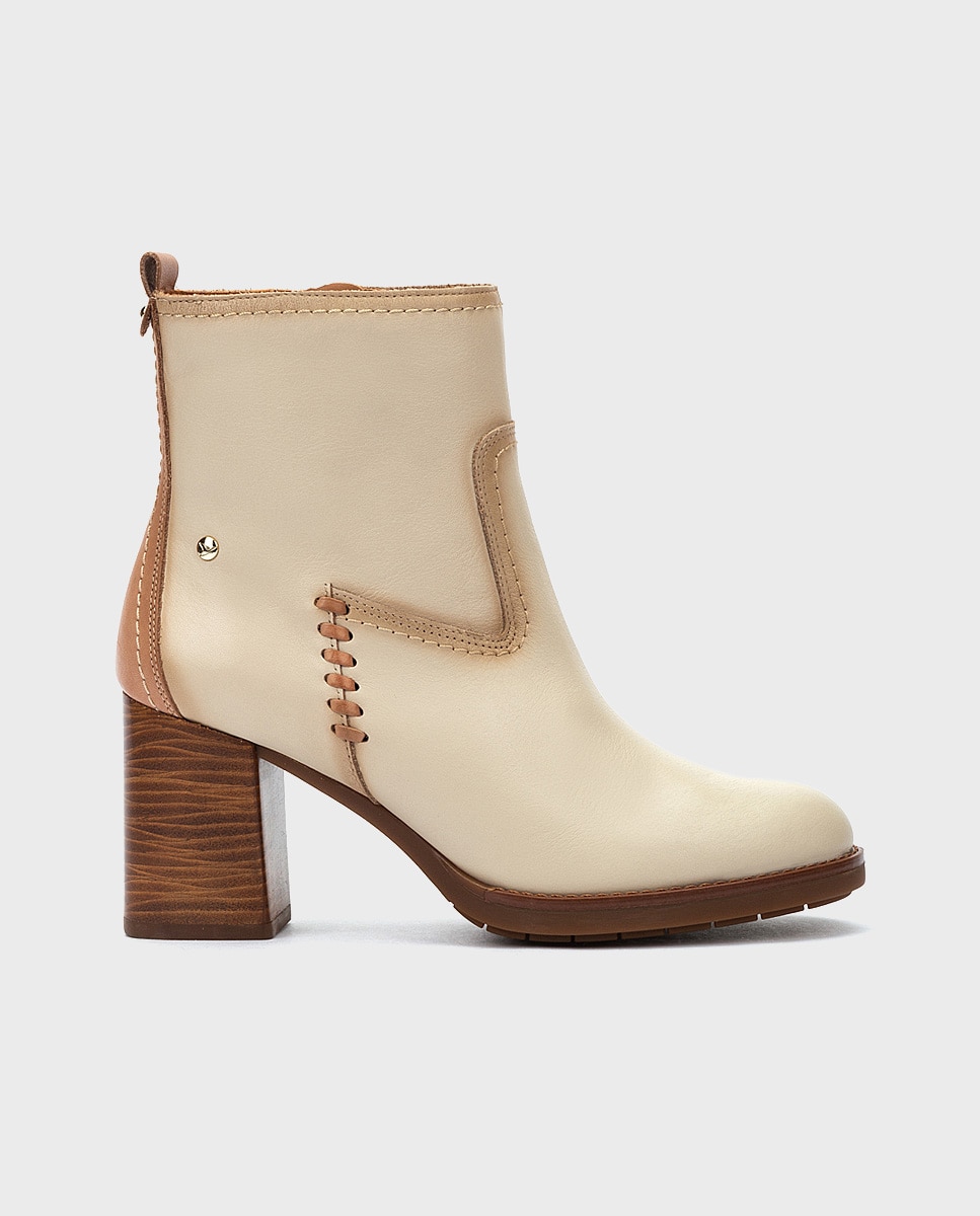Botines de tacón de mujer de piel con cremallera - Pikolinos - Crema Crema-1