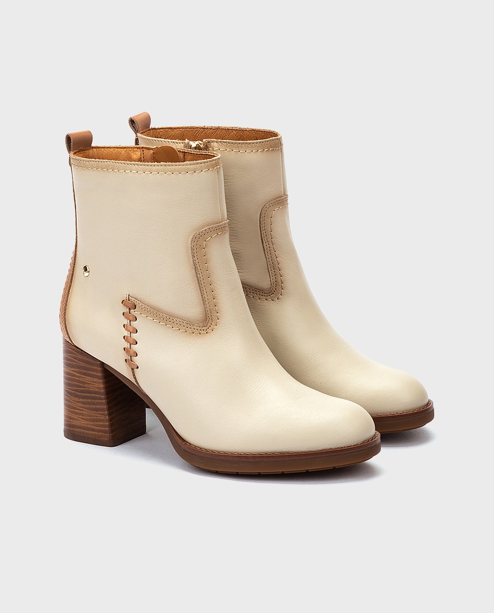 Botines de tacón de mujer de piel con cremallera - Pikolinos - Crema Crema-4