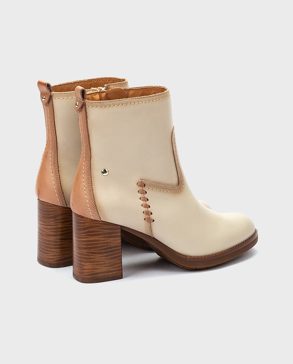 Botines de tacón de mujer de piel con cremallera - Pikolinos - Crema Crema-3