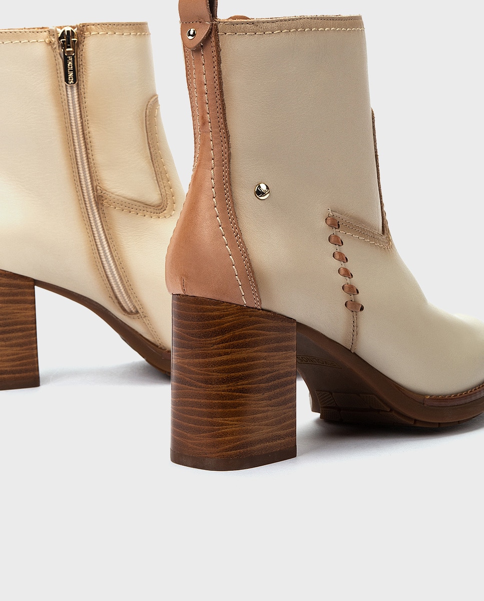Botines de tacón de mujer de piel con cremallera - Pikolinos - Crema Crema-2
