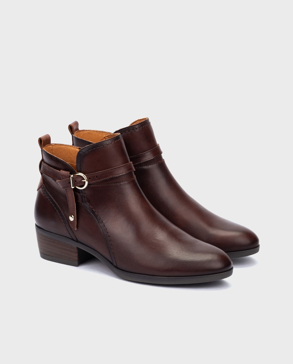 Botines de tacón de mujer de piel con cremallera - Pikolinos - Marrón oscuro Marrón oscuro-4