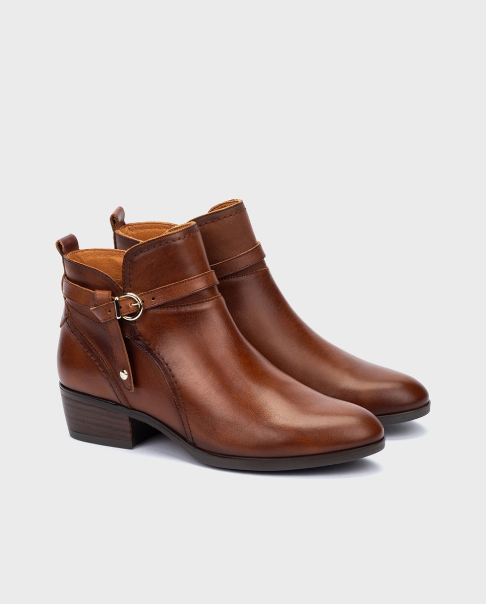 Botines de tacón de mujer de piel con cremallera - Pikolinos - Marrón Marrón-4