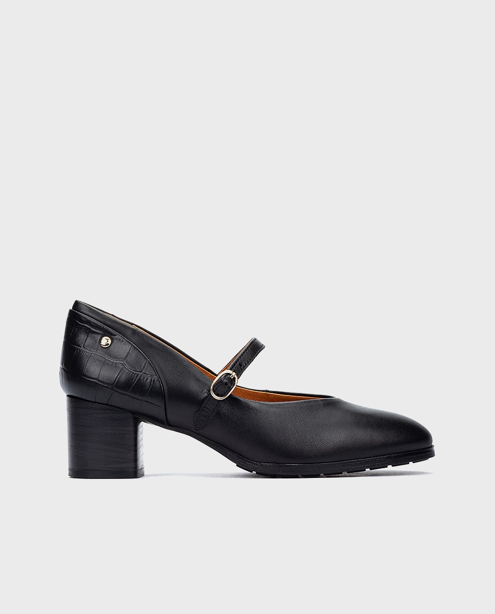 Imagen 0 de Zapatos de tacón de mujer de piel con cierre de hebilla Negro
