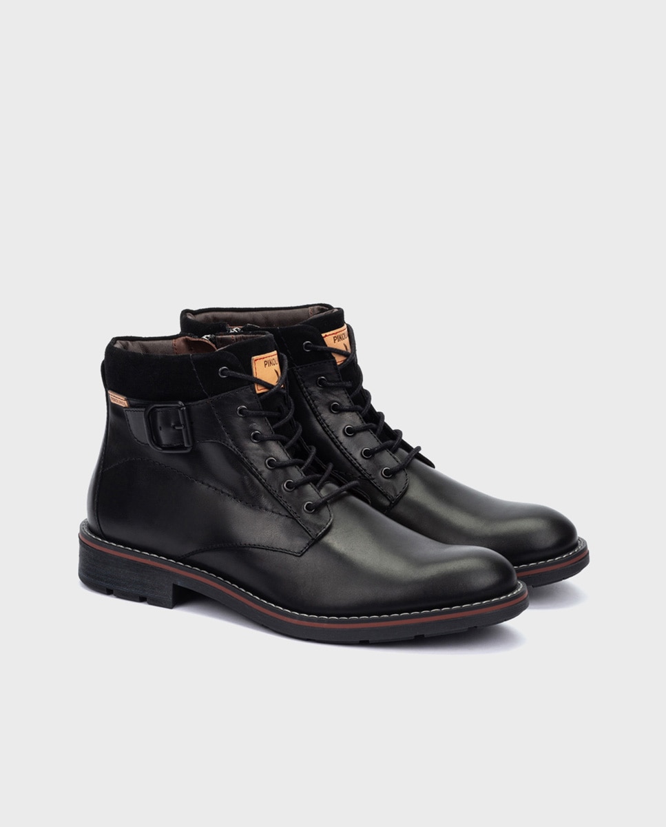 Botas de hombre de piel con cordones y plantilla extraíble - Pikolinos - Negro Negro-4