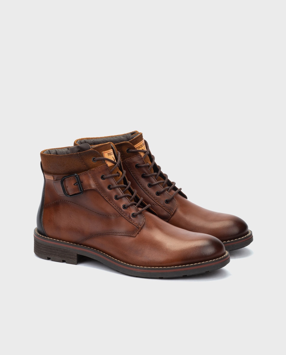 Botas de hombre de piel con cordones y plantilla extraíble - Pikolinos - Marrón Marrón-4