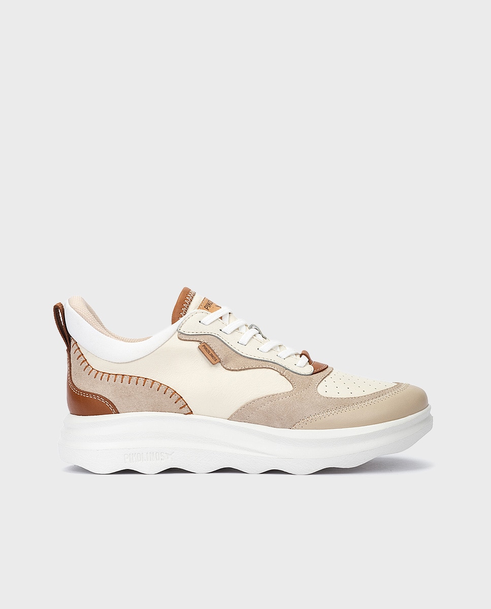 Pikolinos - Zapatillas de mujer de piel con cordones y suela extraligera en color blanco.