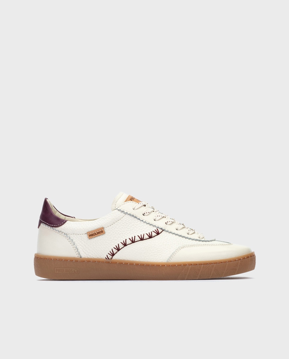 Zapatillas de mujer de piel con plantilla Memory Foam extraíble en color blanco - Pikolinos - Blanco / Berenjena Blanco / Berenjena-1