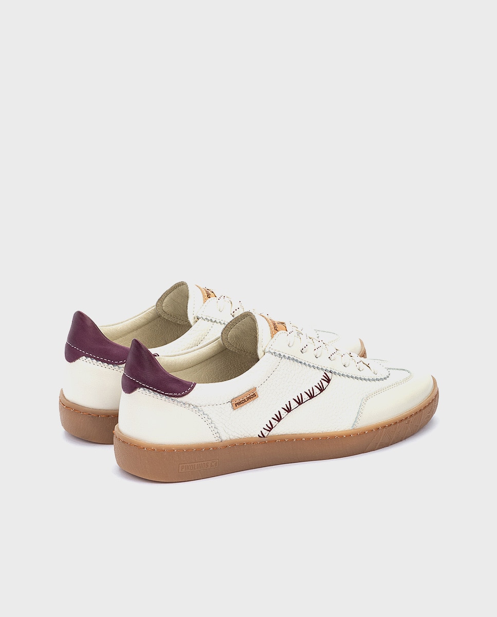 Zapatillas de mujer de piel con plantilla Memory Foam extraíble en color blanco - Pikolinos - Blanco / Berenjena Blanco / Berenjena-2