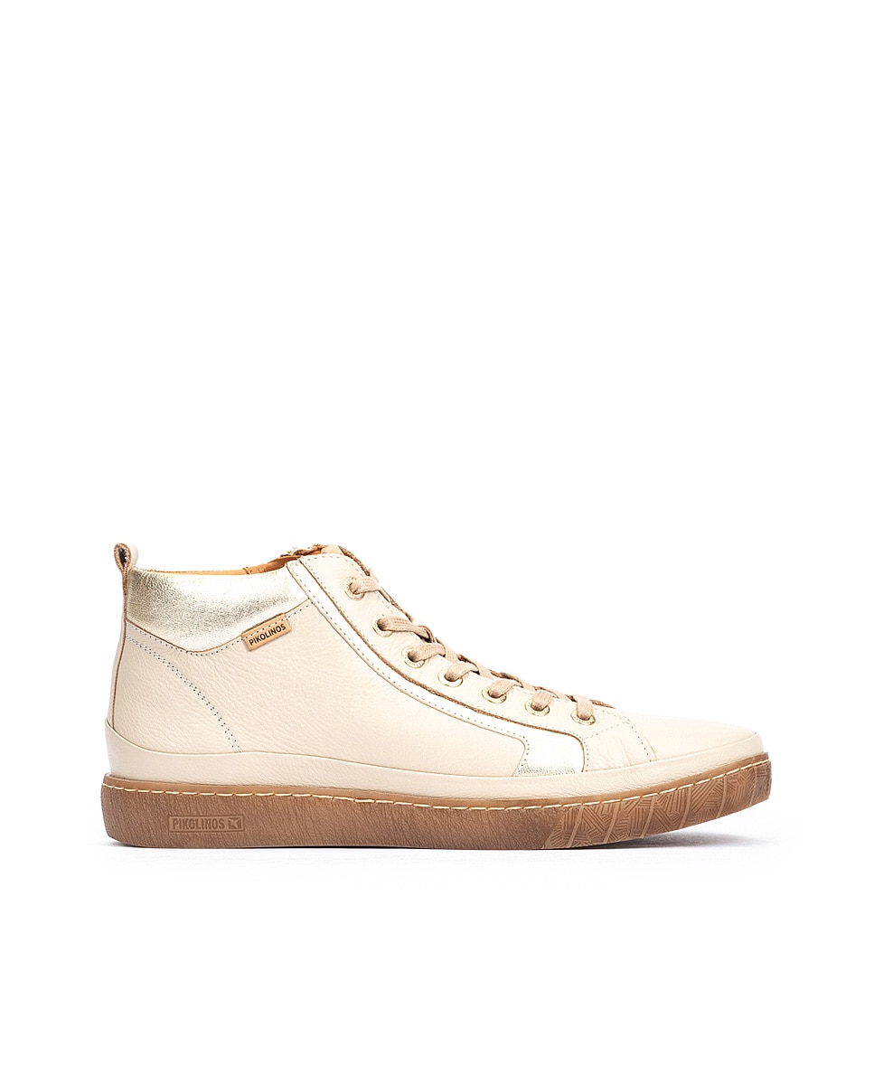 Botines de mujer de piel con plantilla memory foam extraíble - Pikolinos - Crema Crema-1