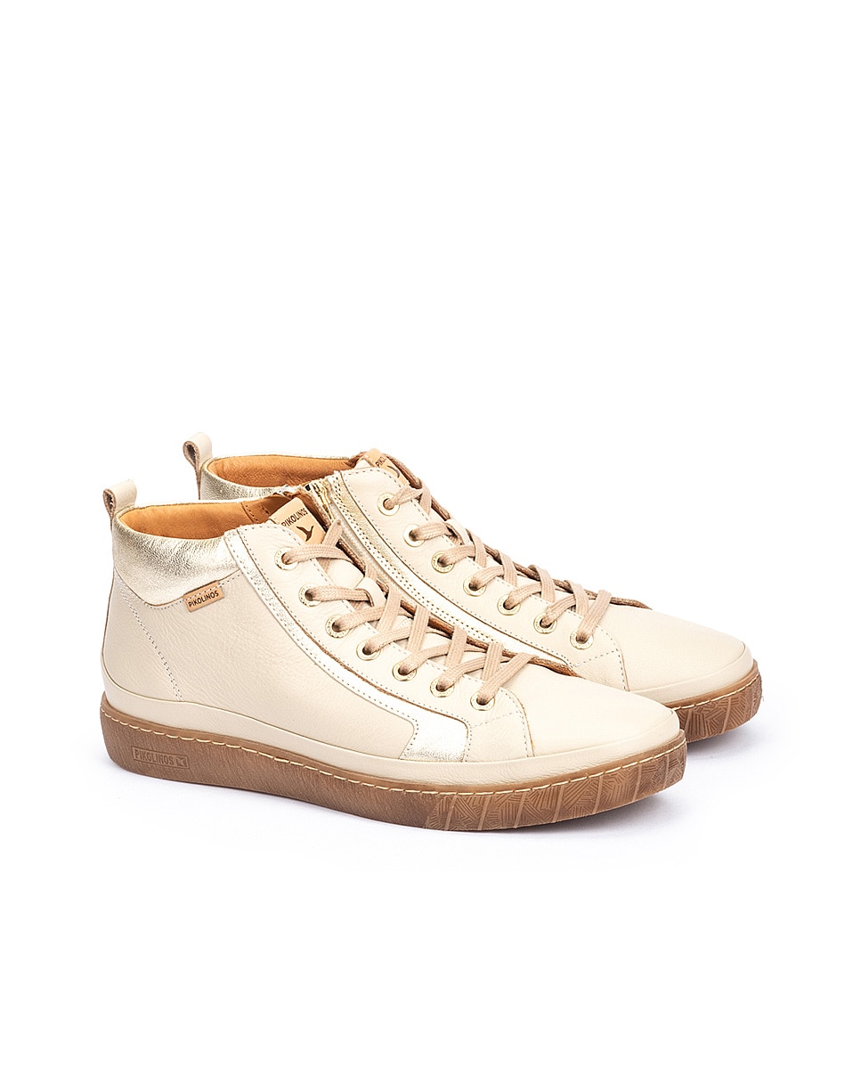 Botines de mujer de piel con plantilla memory foam extraíble - Pikolinos - Crema Crema-3