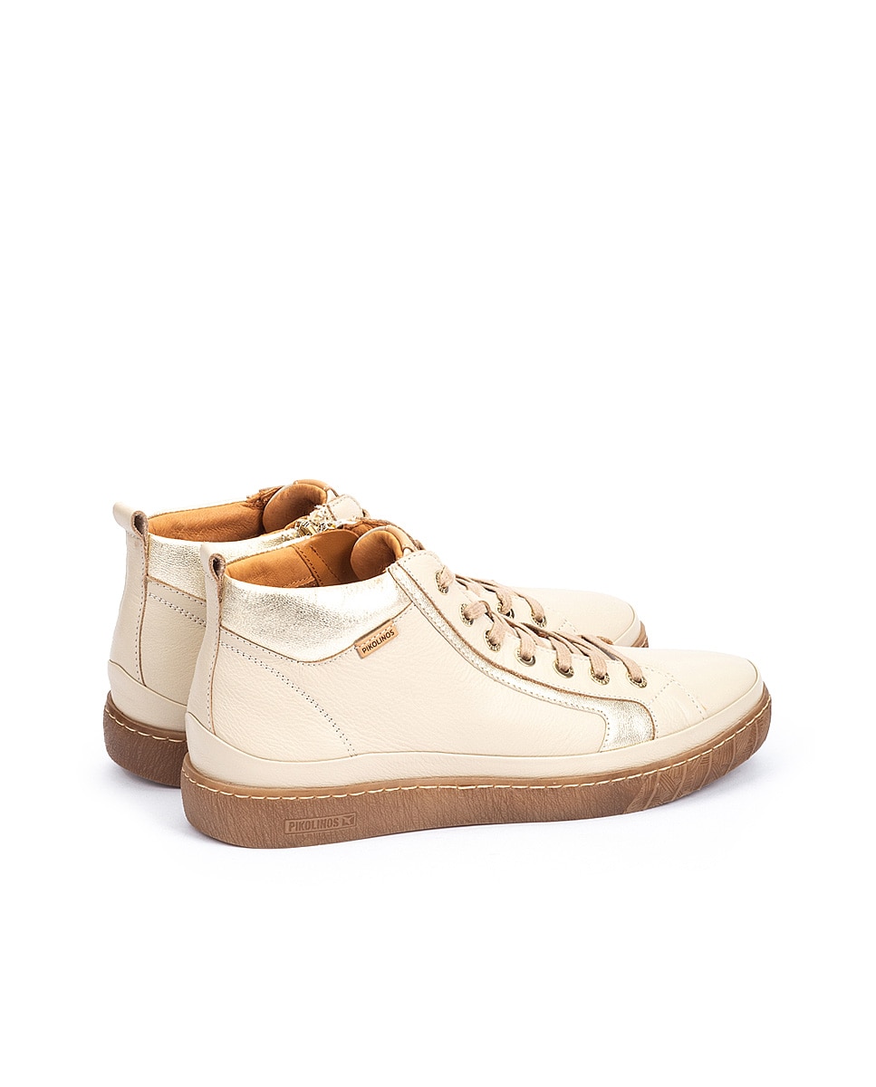 Botines de mujer de piel con plantilla memory foam extraíble - Pikolinos - Crema Crema-2