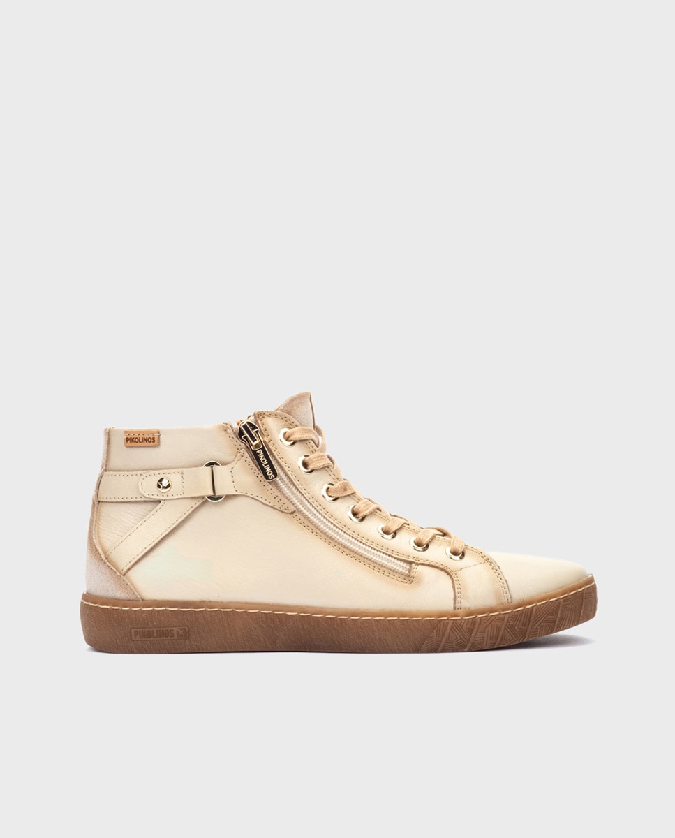 Imagen 0 de Botines de mujer de piel con plantilla memory foam extraíble Crema