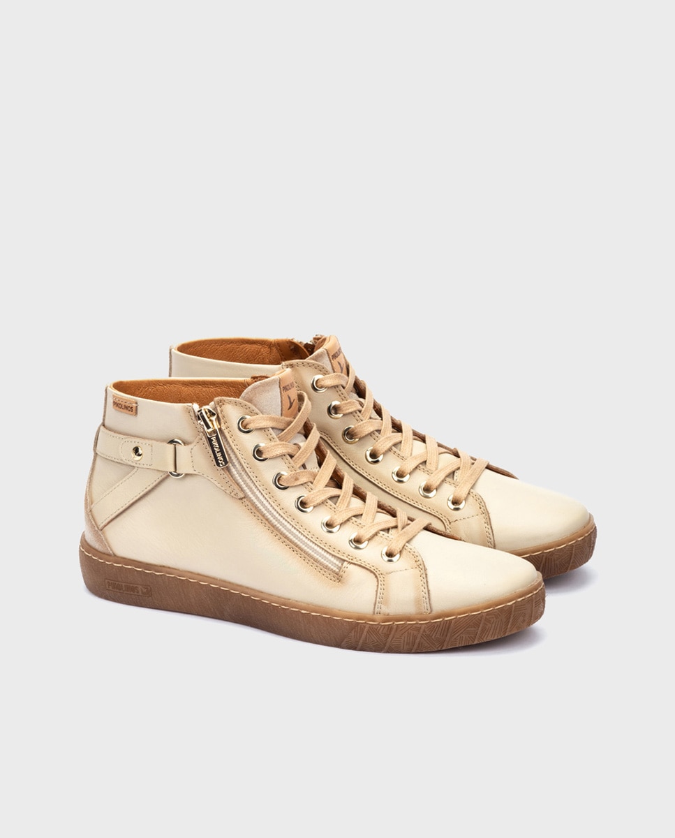 Botines de mujer de piel con plantilla memory foam extraíble - Pikolinos - Crema Crema-4