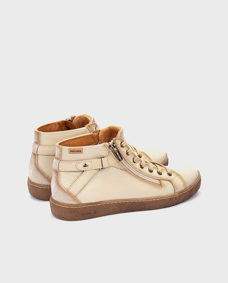Botines de mujer de piel con plantilla memory foam extraíble - Pikolinos - Crema Crema-3