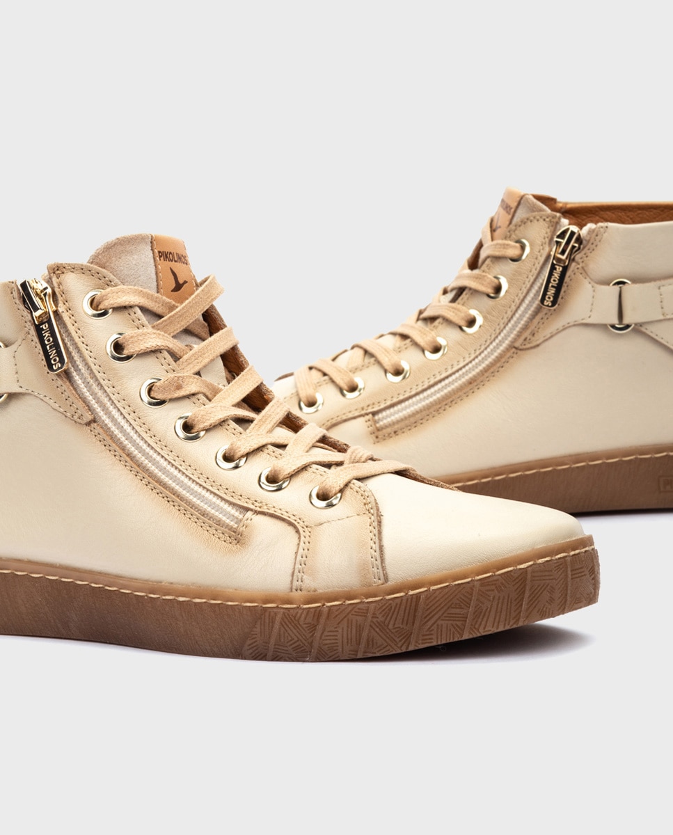 Botines de mujer de piel con plantilla memory foam extraíble - Pikolinos - Crema Crema-5