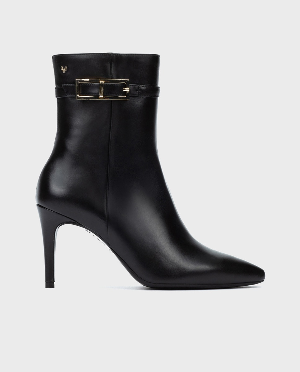 Botines de mujer de piel con cremallera y tacón de aguja en color - Martinelli - Negro Negro-1