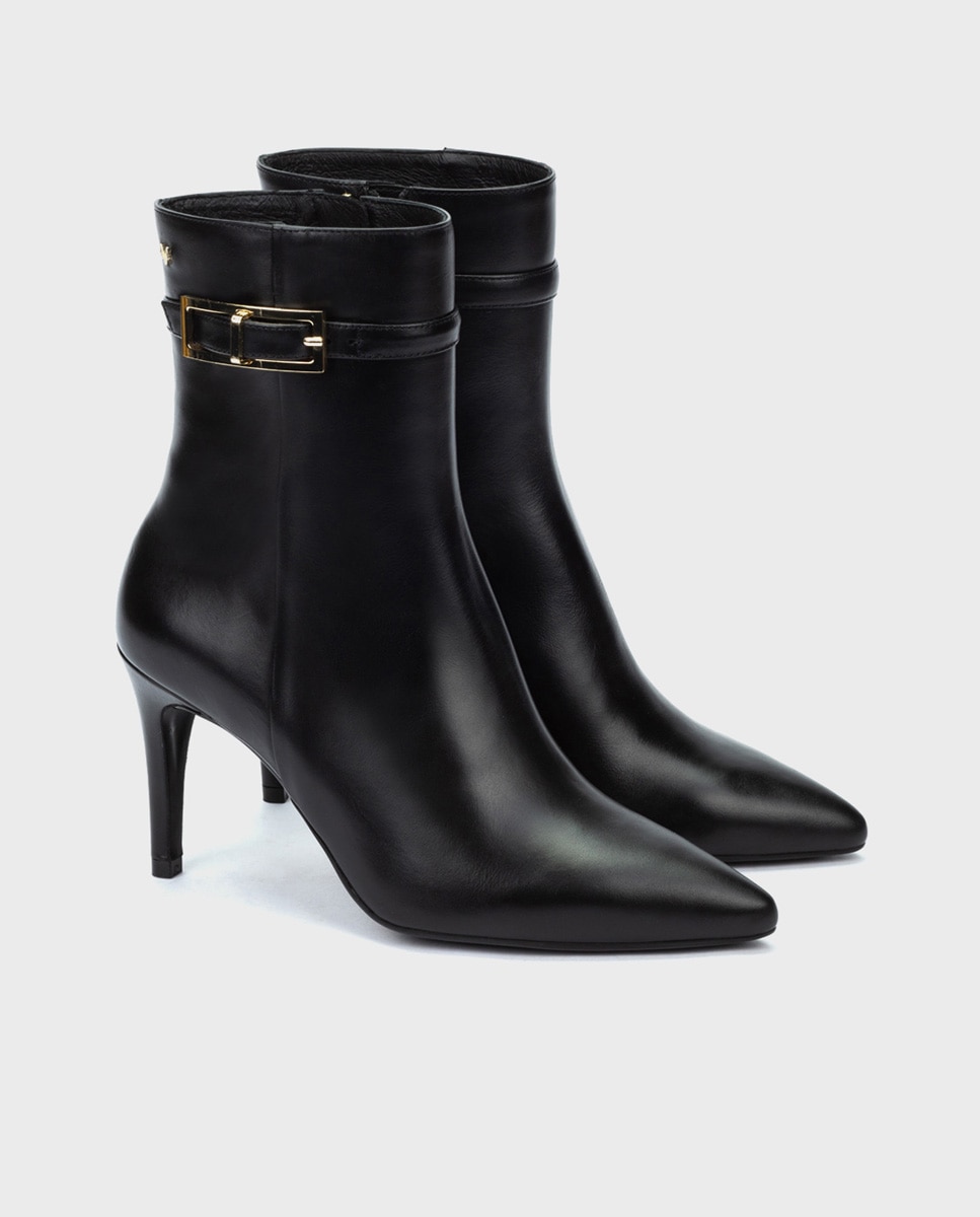 Botines de mujer de piel con cremallera y tacón de aguja en color - Martinelli - Negro Negro-2