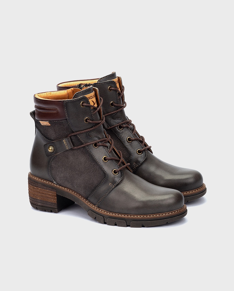 Botines de mujer de piel con cordones y cremallera - Pikolinos - Gris oscuro Gris oscuro-3