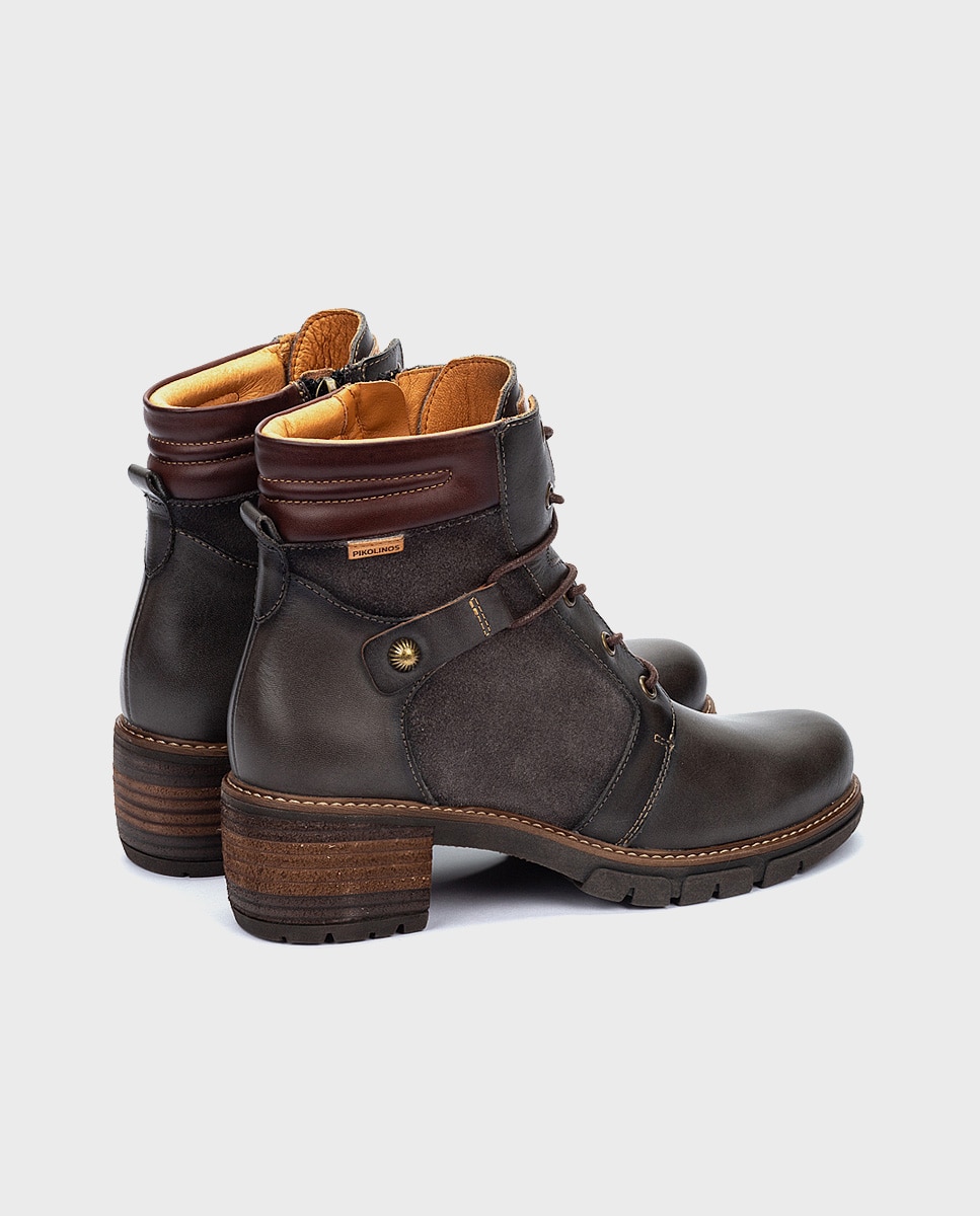 Botines de mujer de piel con cordones y cremallera - Pikolinos - Gris oscuro Gris oscuro-2