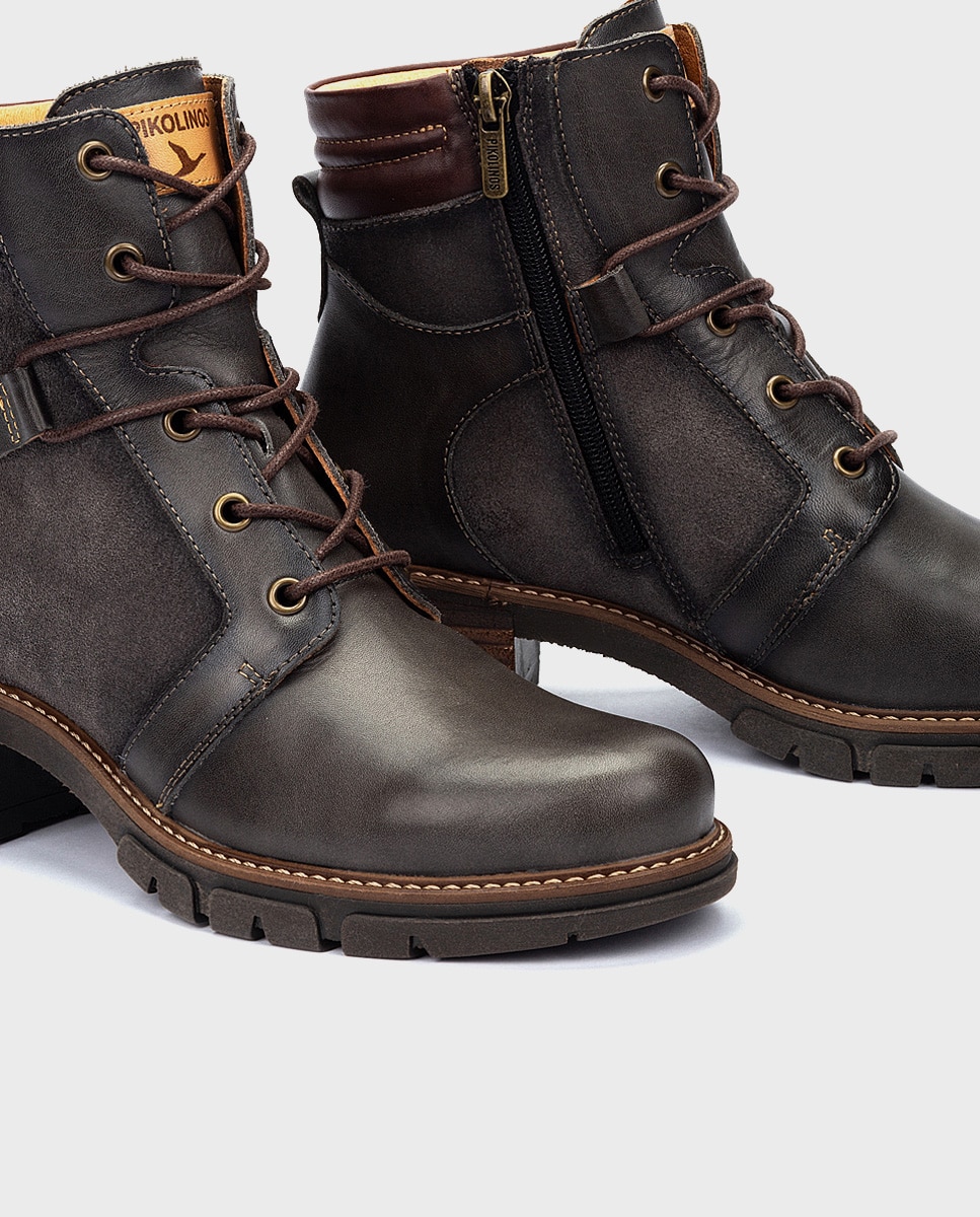 Botines de mujer de piel con cordones y cremallera - Pikolinos - Gris oscuro Gris oscuro-4