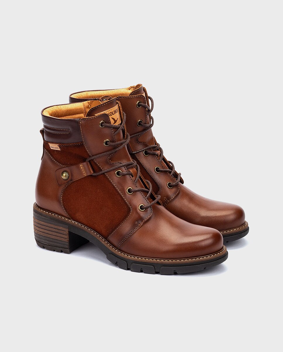 Botines de mujer de piel con cordones y cremallera - Pikolinos - Marrón Marrón-3